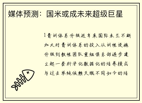 媒体预测：国米或成未来超级巨星