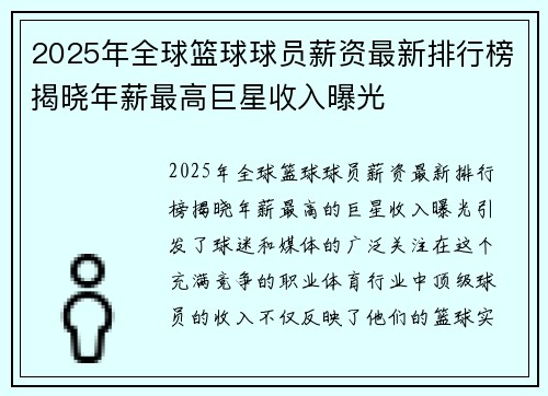 2025年全球篮球球员薪资最新排行榜揭晓年薪最高巨星收入曝光 2025年全球篮球球员薪资最新排行榜揭晓年薪最高巨星收入曝光