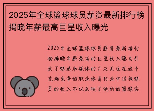 2025年全球篮球球员薪资最新排行榜揭晓年薪最高巨星收入曝光 2025年全球篮球球员薪资最新排行榜揭晓年薪最高巨星收入曝光